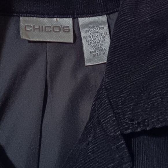 CHICO'S‎ 2 Artsy Corduroy Jacket L Black Lined Pockets Painted Plants Leaves - Picture 6 of 10